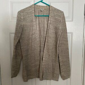LLBean Oatmeal Cardigan Pointelle Sweater Size Medium